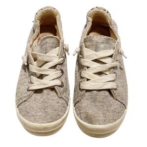 Roxy Bayshore gray lace up slip on woven heels sneakers size 5.5